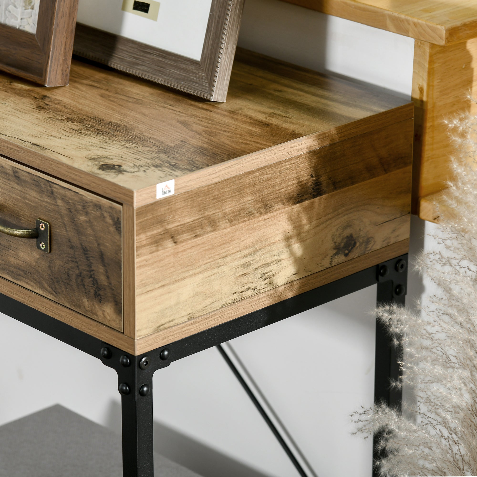Console Table, Entryway Table, End Table, Carbon Steel Frame, Easy Assembly, with 3 Drawers and 1 Wood Grain Tray, Industrial Design, 100 x 35 x 76.5 cm, Light Brown