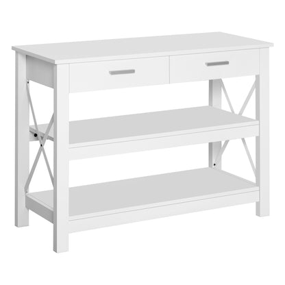 Console Table Hallway Table with 2 Drawers and Lower Shelves Modern Style Metal Frame 105x40x76 cm White