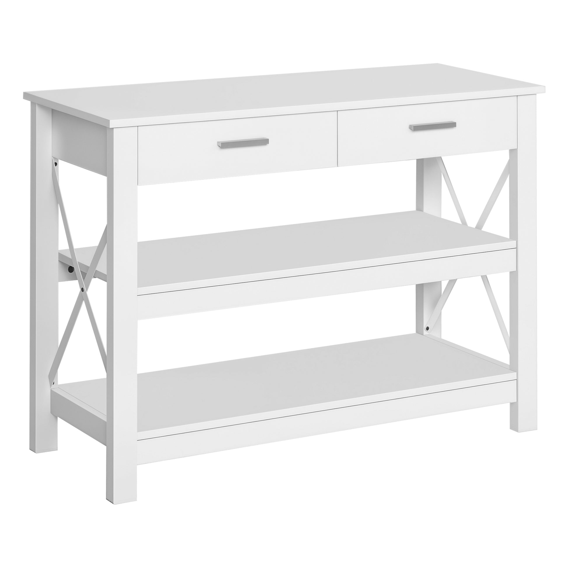 Console Table Hallway Table with 2 Drawers and Lower Shelves Modern Style Metal Frame 105x40x76 cm White