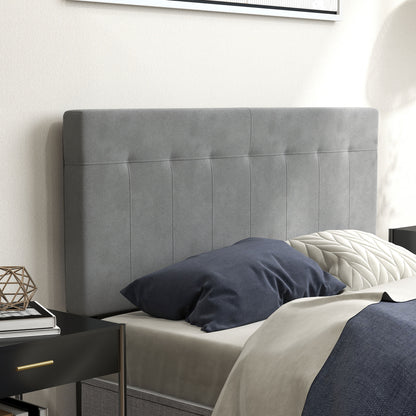3-Height Adjustable Velvet-Look Padded Headboard with Metal Legs — Fits 53–55" Beds, Gray (140 x 10 x 106/116/126 cm)