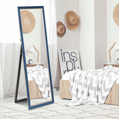 Full-Length Mirror 150x50 cm Freestanding or Wall-Mounted Mirror with Velvet Frame and Stand for Living Room Bedroom Blue