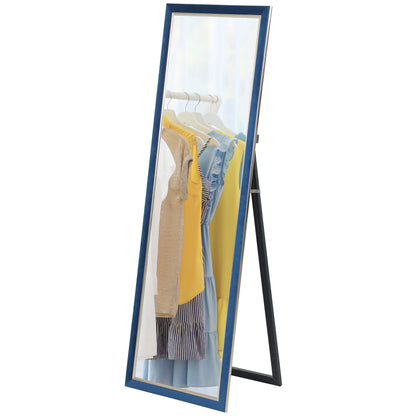 Full-Length Mirror 150x50 cm Freestanding or Wall-Mounted Mirror with Velvet Frame and Stand for Living Room Bedroom Blue
