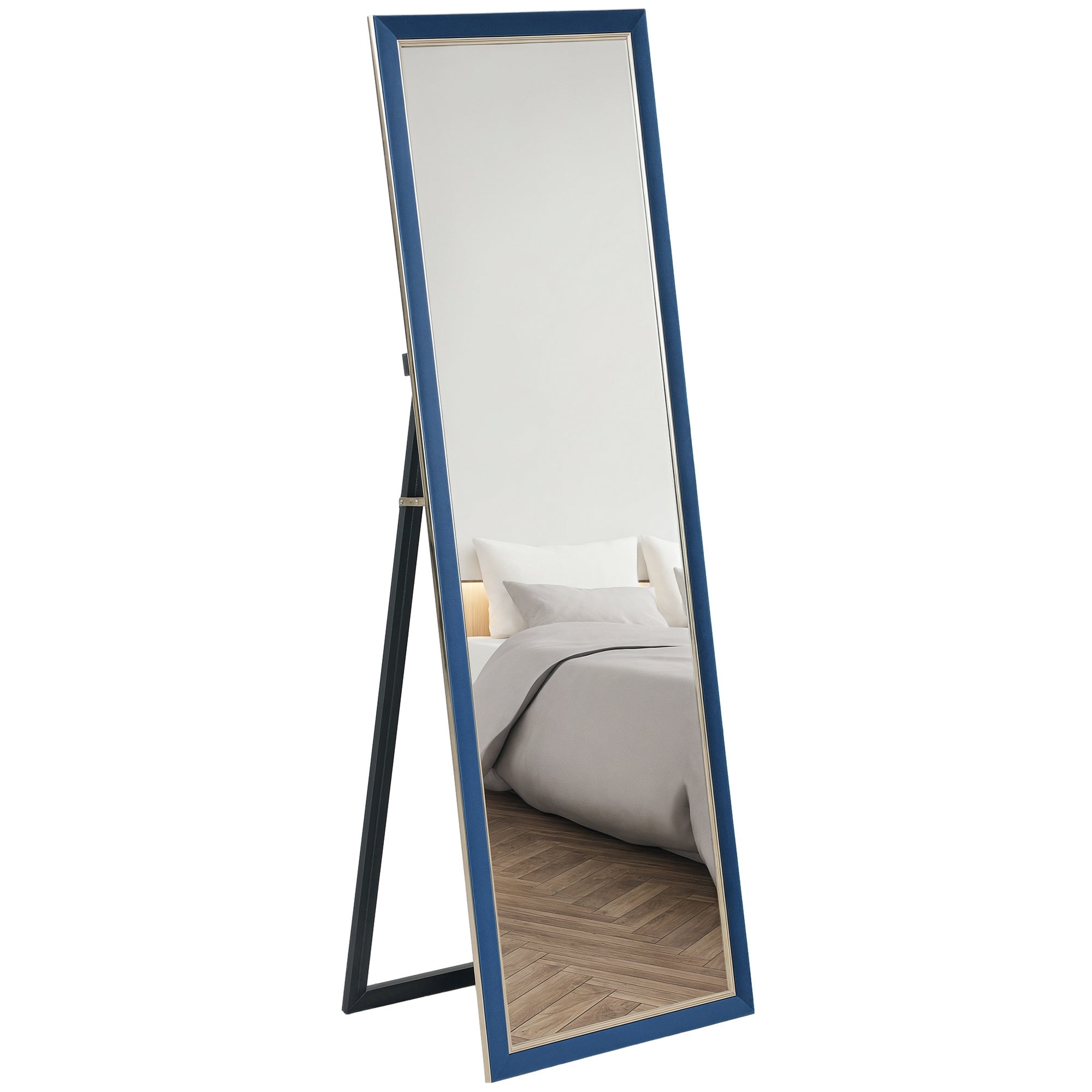 Full-Length Mirror 150x50 cm Freestanding or Wall-Mounted Mirror with Velvet Frame and Stand for Living Room Bedroom Blue