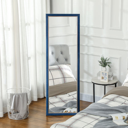 Full-Length Mirror 150x50 cm Freestanding or Wall-Mounted Mirror with Velvet Frame and Stand for Living Room Bedroom Blue