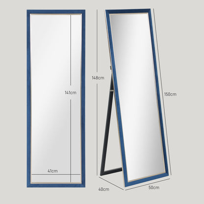 Full-Length Mirror 150x50 cm Freestanding or Wall-Mounted Mirror with Velvet Frame and Stand for Living Room Bedroom Blue