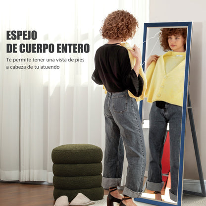 Full-Length Mirror 150x50 cm Freestanding or Wall-Mounted Mirror with Velvet Frame and Stand for Living Room Bedroom Blue