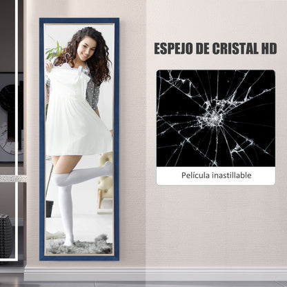 Full-Length Mirror 150x50 cm Freestanding or Wall-Mounted Mirror with Velvet Frame and Stand for Living Room Bedroom Blue