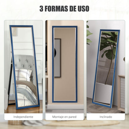 Full-Length Mirror 150x50 cm Freestanding or Wall-Mounted Mirror with Velvet Frame and Stand for Living Room Bedroom Blue