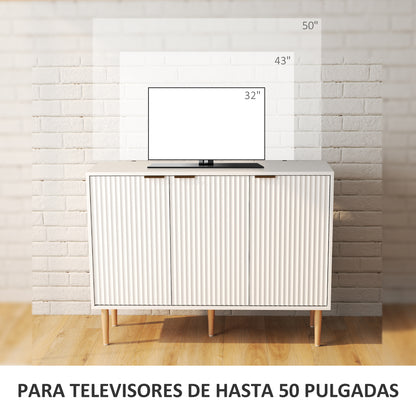 Grooved Door 3-Door Sideboard with Adjustable Shelf TV Stand for Bedroom Living Room 107x35x80 cm White
