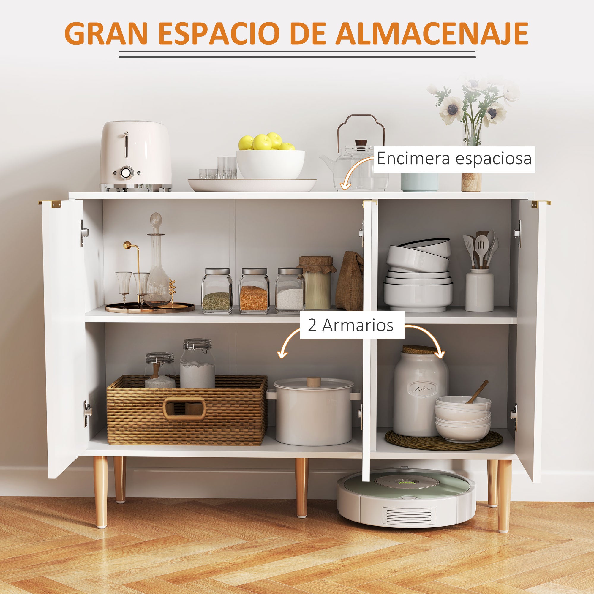 Grooved Door 3-Door Sideboard with Adjustable Shelf TV Stand for Bedroom Living Room 107x35x80 cm White