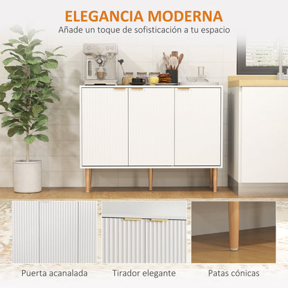 Grooved Door 3-Door Sideboard with Adjustable Shelf TV Stand for Bedroom Living Room 107x35x80 cm White