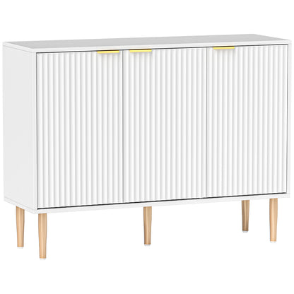 Grooved Door 3-Door Sideboard with Adjustable Shelf TV Stand for Bedroom Living Room 107x35x80 cm White