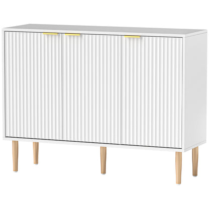 Grooved Door 3-Door Sideboard with Adjustable Shelf TV Stand for Bedroom Living Room 107x35x80 cm White