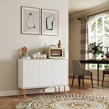 Grooved Door 3-Door Sideboard with Adjustable Shelf TV Stand for Bedroom Living Room 107x35x80 cm White