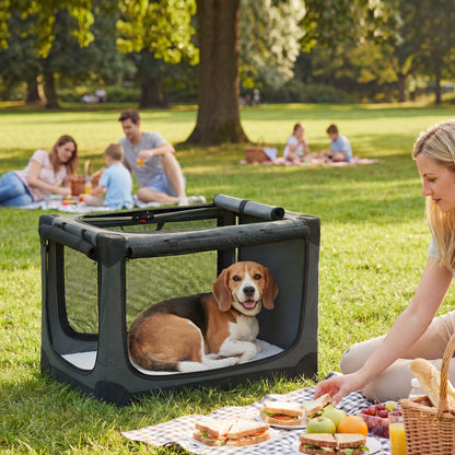 Foldable Soft Dog & Cat Carrier — Travel Crate with Cushion, Washable Cover, Breathable 600D Oxford, 30 x 21 x 21 in (76 x 54 x 54 cm), Green