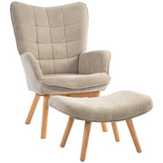 Armchair with Ottoman, Wingback Chair with High Backrest, Wooden Legs, Lounge Chair with Tufted Design, Corduroy Look, for Living Room, Light Brown