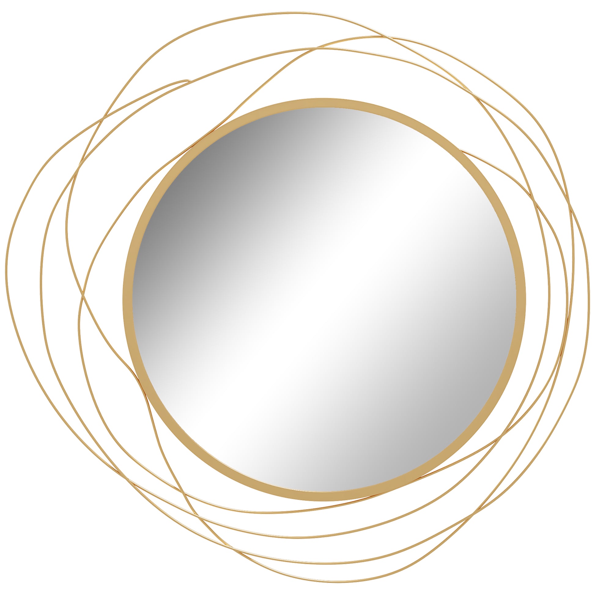 Wall Mirror, Ø65 cm Wall Decor with Mirror, Metal Frame, Hallway Mirror, Wall Artwork for Living Room, Bedroom, Gold
