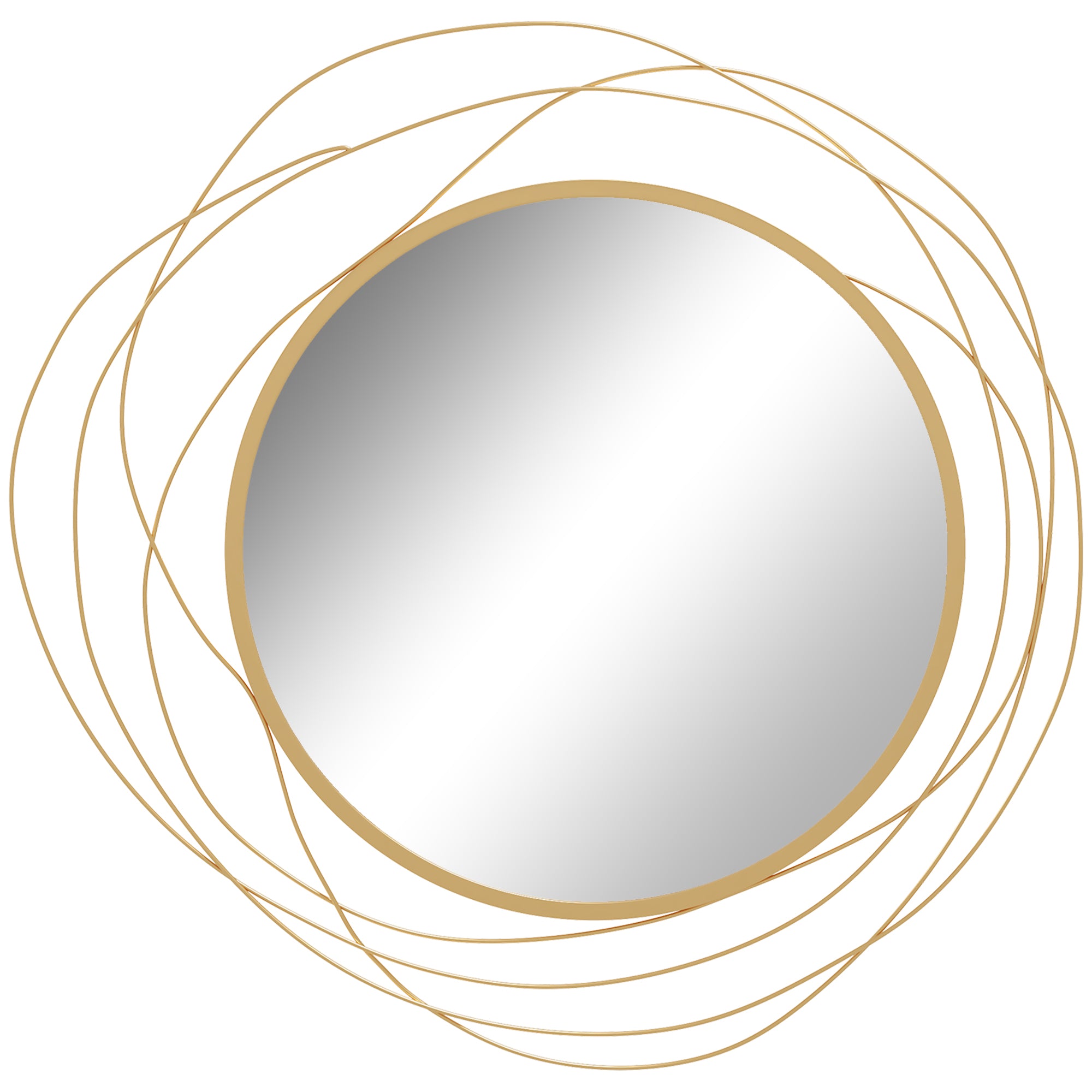 Wall Mirror, Ø65 cm Wall Decor with Mirror, Metal Frame, Hallway Mirror, Wall Artwork for Living Room, Bedroom, Gold