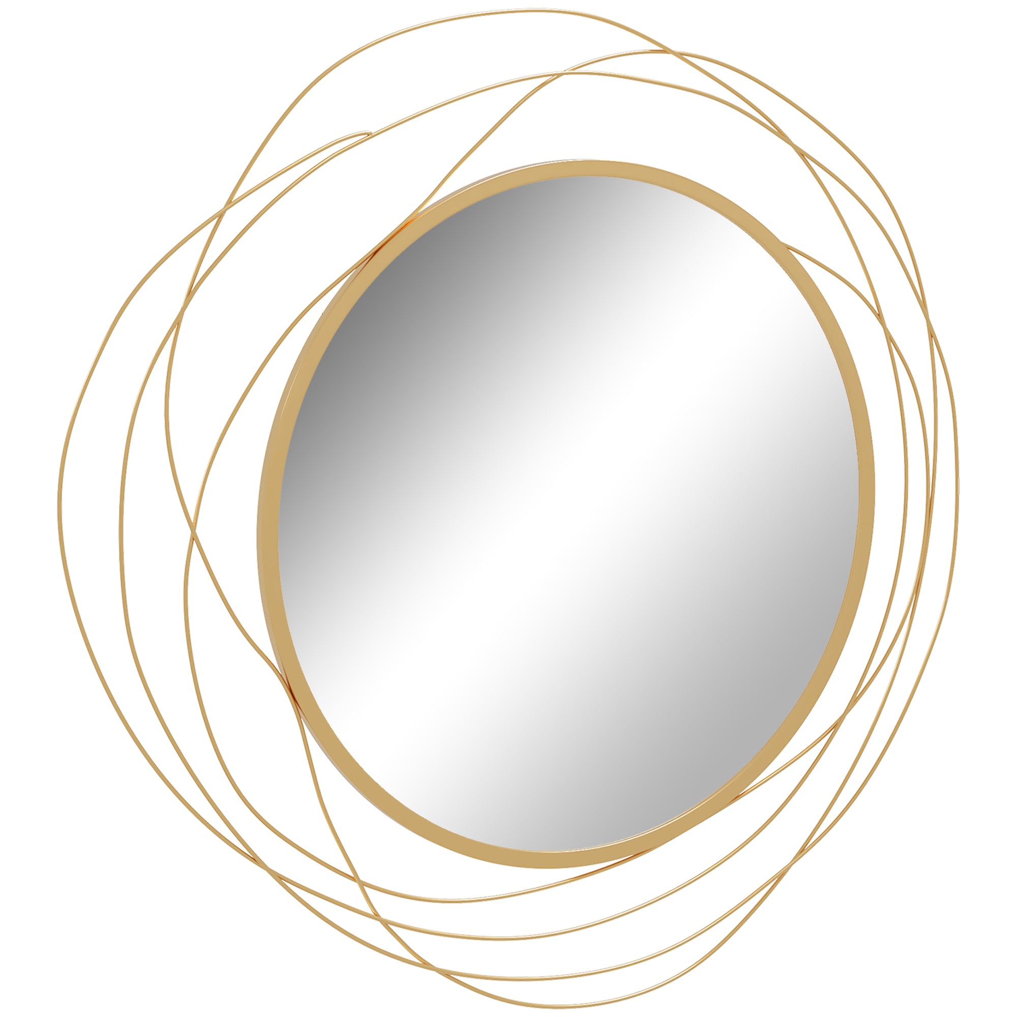 Wall Mirror, Ø65 cm Wall Decor with Mirror, Metal Frame, Hallway Mirror, Wall Artwork for Living Room, Bedroom, Gold