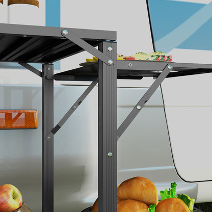 Camping Kitchen Folding Camping Table in Steel and Aluminum, with Carry Bag, 2 Foldable Shelves, 2 Shelves, and Cup Holders, dim. 126L x 46W x 81H cm