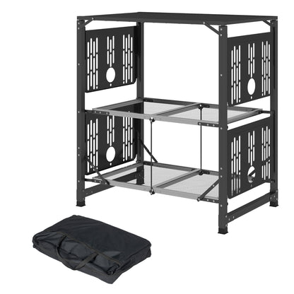 Camping Kitchen Folding Camping Table in Steel and Aluminum, with Carry Bag, 2 Foldable Shelves, 2 Shelves, and Cup Holders, dim. 126L x 46W x 81H cm