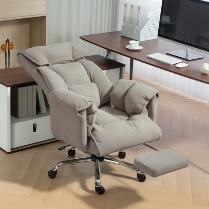 Reclining Office Chair with Footrest — Padded Armrests, High Back, Height-Adjustable Swivel, Velvet-Look Upholstery, Light Gray