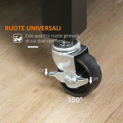 Kitchen Cart in Wood with Drawer, Cabinet, and Shelves, Serving Trolley with Wheels, 83x45x88cm, Black