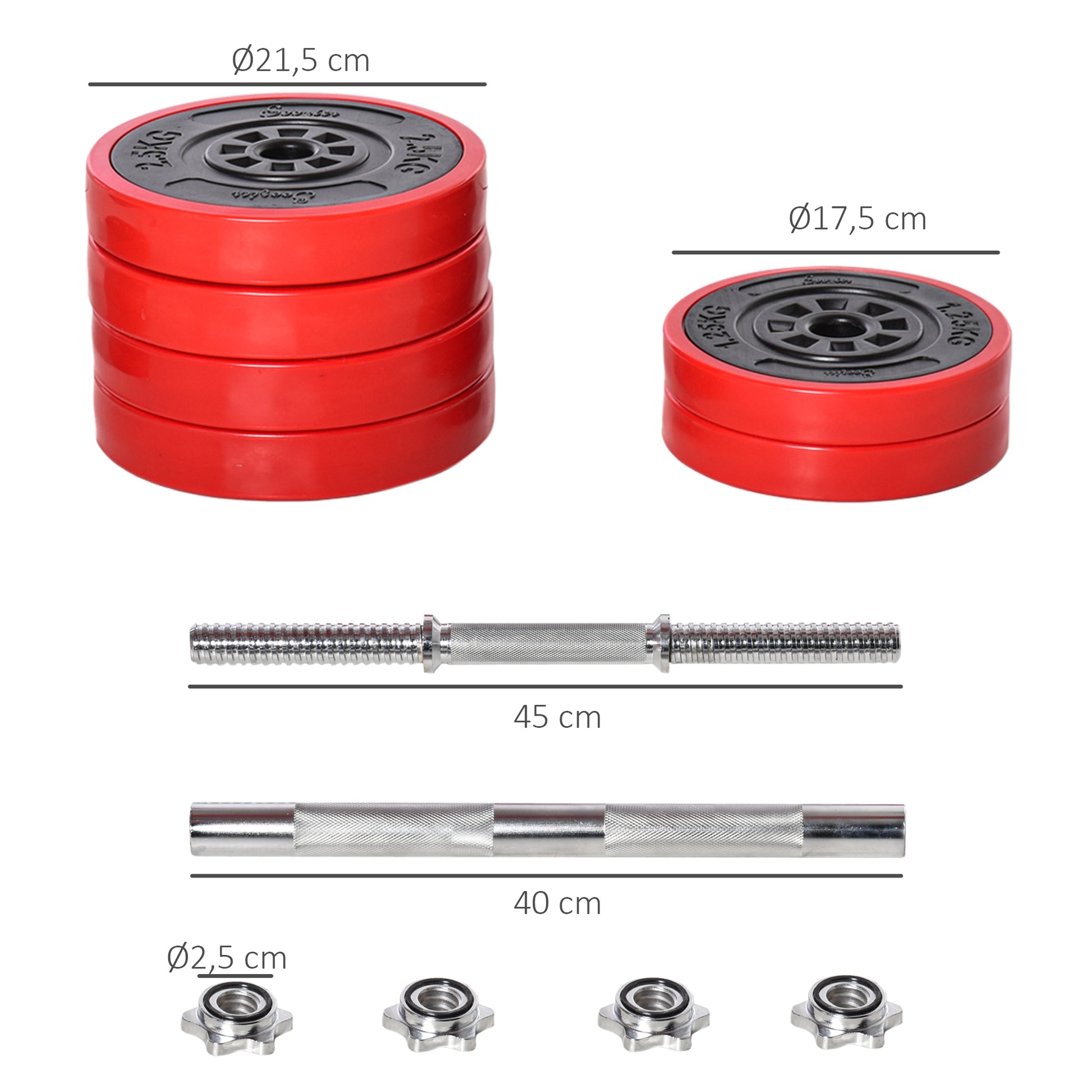 Dumbbell Set 30 KG 2-IN-1 Dumbbells & Barbells Adjustable Weightlifting for Home Fitness Muscle Red+Black 21.5 x 21.5 x 3.8 cm