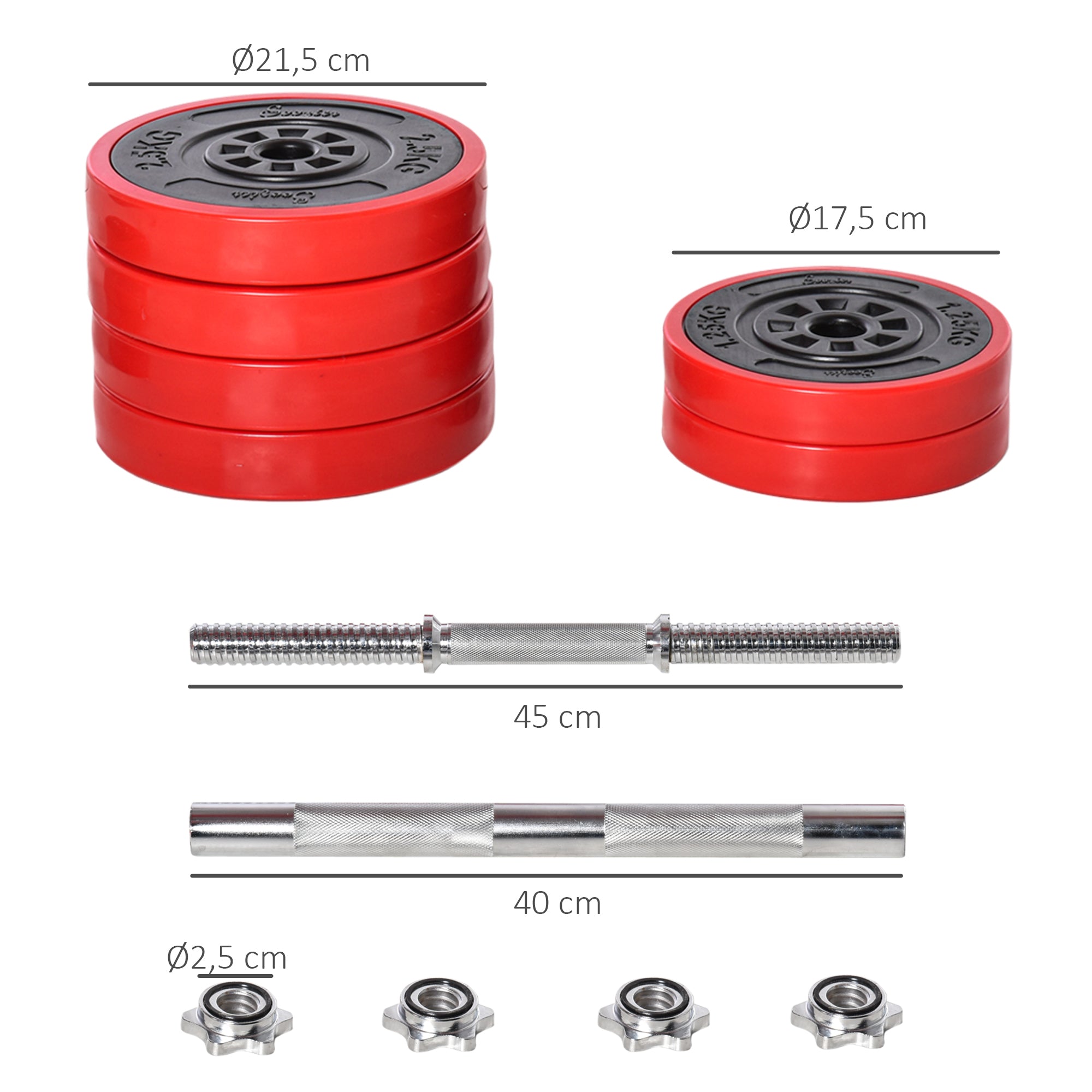 Dumbbell Set 30 KG 2-IN-1 Dumbbells & Barbells Adjustable Weightlifting for Home Fitness Muscle Red+Black 21.5 x 21.5 x 3.8 cm