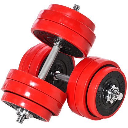 Dumbbell Set 30 KG 2-IN-1 Dumbbells & Barbells Adjustable Weightlifting for Home Fitness Muscle Red+Black 21.5 x 21.5 x 3.8 cm