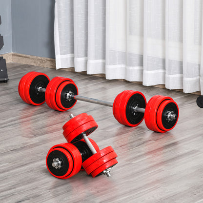 Dumbbell Set 30 KG 2-IN-1 Dumbbells & Barbells Adjustable Weightlifting for Home Fitness Muscle Red+Black 21.5 x 21.5 x 3.8 cm