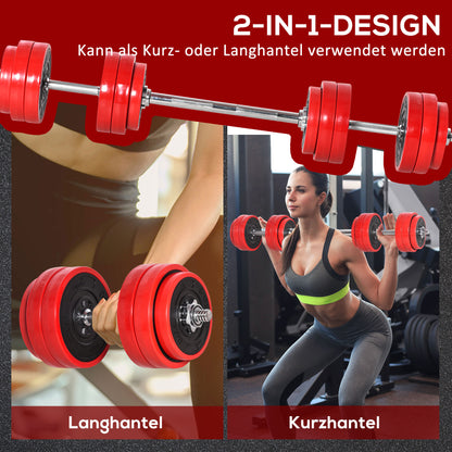 Dumbbell Set 30 KG 2-IN-1 Dumbbells & Barbells Adjustable Weightlifting for Home Fitness Muscle Red+Black 21.5 x 21.5 x 3.8 cm