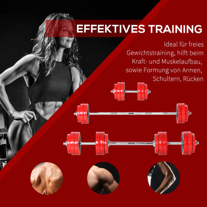 Dumbbell Set 30 KG 2-IN-1 Dumbbells & Barbells Adjustable Weightlifting for Home Fitness Muscle Red+Black 21.5 x 21.5 x 3.8 cm