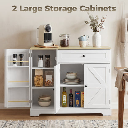 Sideboard Kitchen Cabinet with Drawer, 3 Doors & Adjustable Shelves, Farmhouse Style, 100 x 40 x 81 cm (39.4 x 15.7 x 31.9 in), White