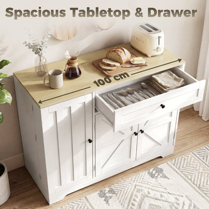Sideboard Kitchen Cabinet with Drawer, 3 Doors & Adjustable Shelves, Farmhouse Style, 100 x 40 x 81 cm (39.4 x 15.7 x 31.9 in), White