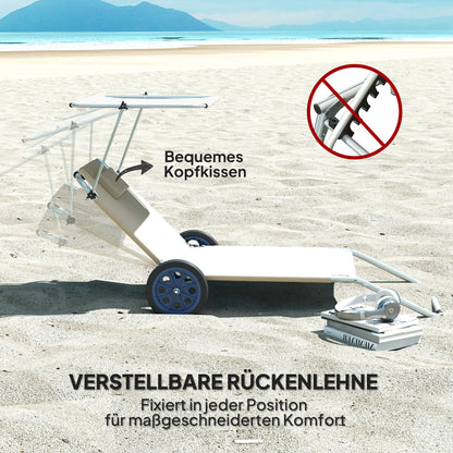 2 Piece Folding Sun Lounger Set Beach Loungers Beach Chair with Adjustable Backrest Pillow Canopy Wheels Lightweight Portable Beach Mat Sunbed Outdoor Sun Lounger Mat for Garden, Pool 148 x 62cm