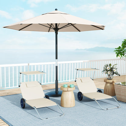 2 Piece Folding Sun Lounger Set Beach Loungers Beach Chair with Adjustable Backrest Pillow Canopy Wheels Lightweight Portable Beach Mat Sunbed Outdoor Sun Lounger Mat for Garden, Pool 148 x 62cm