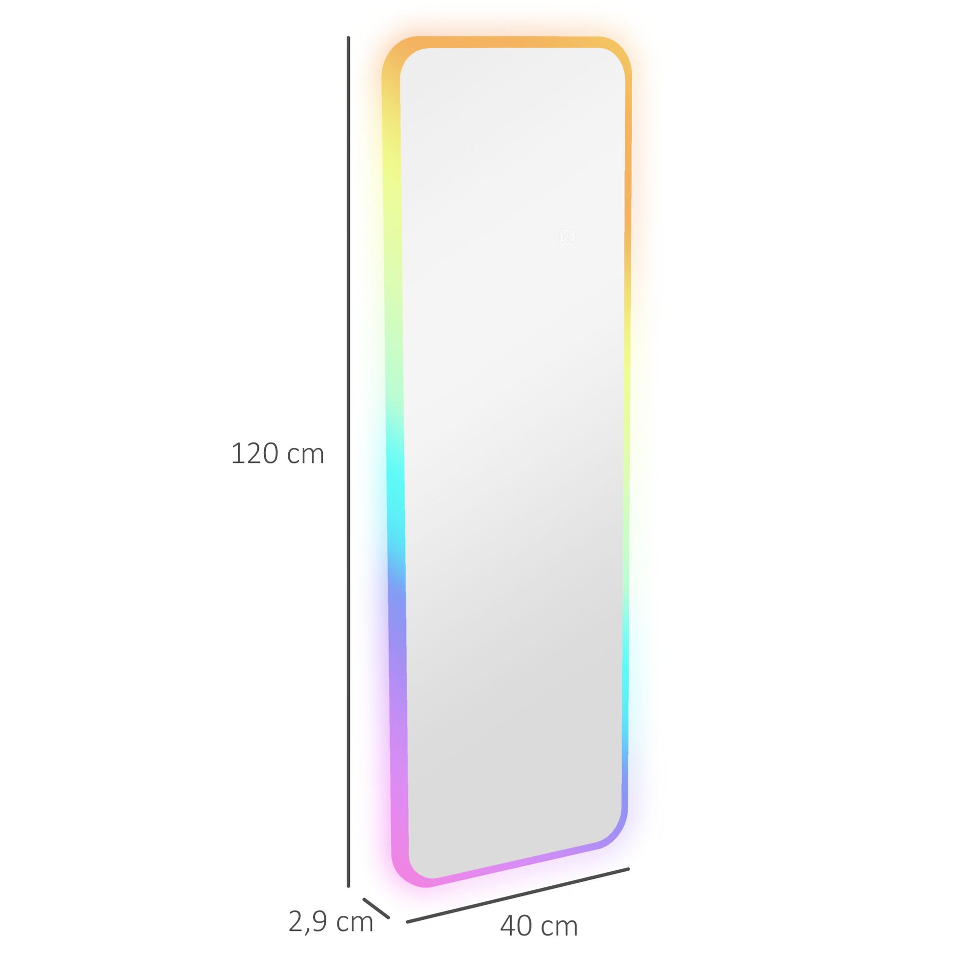 Full-Length Mirror with LED Lights 120x40 cm Rectangular Wall Mirror Adjustable with 7 Colors RGB Lighting and Memory Function for Bedroom Dressing Room