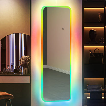 Full-Length Mirror with LED Lights 120x40 cm Rectangular Wall Mirror Adjustable with 7 Colors RGB Lighting and Memory Function for Bedroom Dressing Room