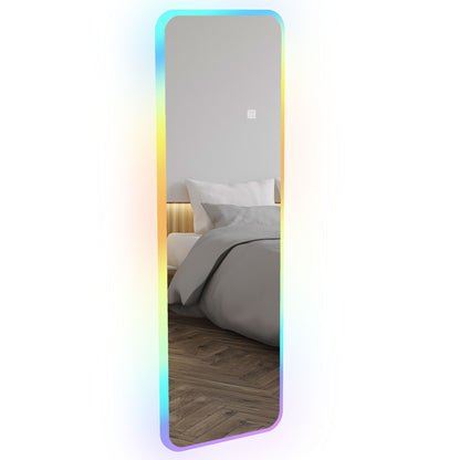 Full-Length Mirror with LED Lights 120x40 cm Rectangular Wall Mirror Adjustable with 7 Colors RGB Lighting and Memory Function for Bedroom Dressing Room