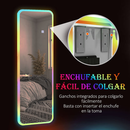 Full-Length Mirror with LED Lights 120x40 cm Rectangular Wall Mirror Adjustable with 7 Colors RGB Lighting and Memory Function for Bedroom Dressing Room