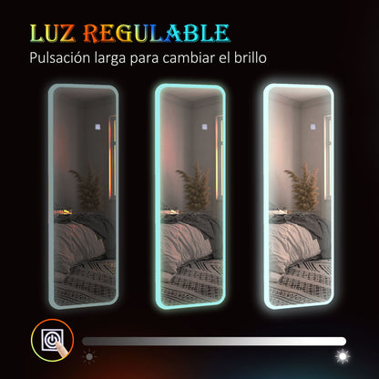 Full-Length Mirror with LED Lights 120x40 cm Rectangular Wall Mirror Adjustable with 7 Colors RGB Lighting and Memory Function for Bedroom Dressing Room