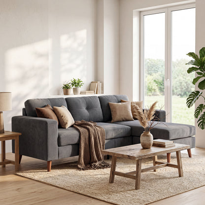 L-Shape Corner Sofa 192 cm (3-Seater) with Reversible Chaise, Corduroy Upholstery, Compact Corner Couch for Small Spaces, Living Room, Dark Gray