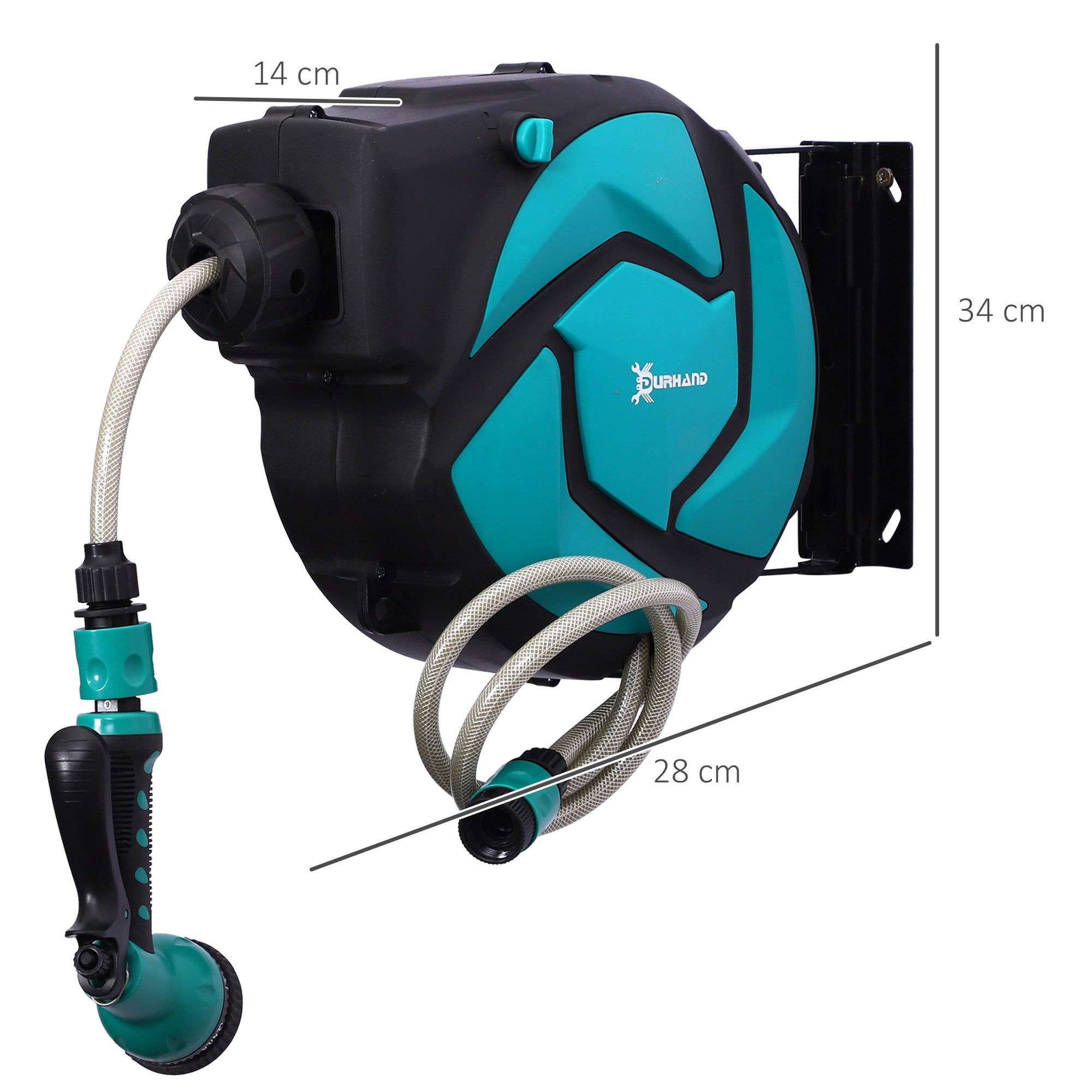Retractable Hose Reel 10m with 7 Watering Modes Automatic Rewind System with Locking Connector for Garden Lawn 28x14x34 cm Black and Green