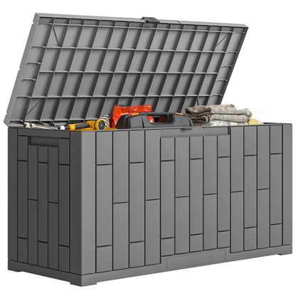 227 L Outdoor Storage Chest, Water & UV-Resistant Resin Storage Box with Lock for Garden, Terrace, Patio, 106.5 x 43 x 54.5 cm (42in x 17in x 21.5in), Gray