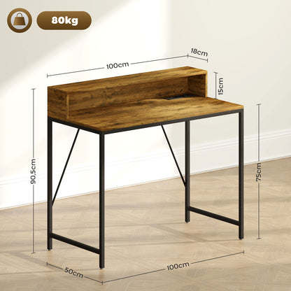 Industrial Desk with LED Lights Power Outlets Monitor Stand Remote Control Computer Desk for Office Study 100x50x90.5 cm Rustic Brown