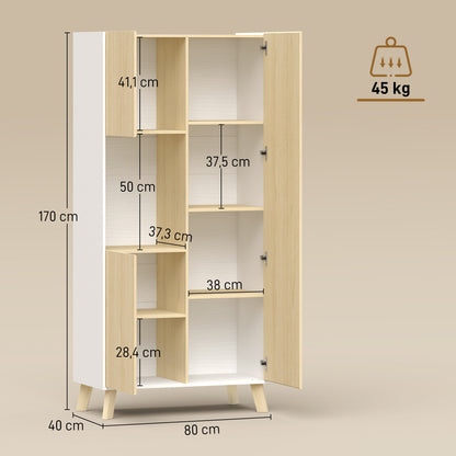 Tall Pantry Cabinet with Open Compartment, 3 Doors, Adjustable Shelves — Modern Kitchen Storage, Natural/White, 31.5 x 15.7 x 66.9 in