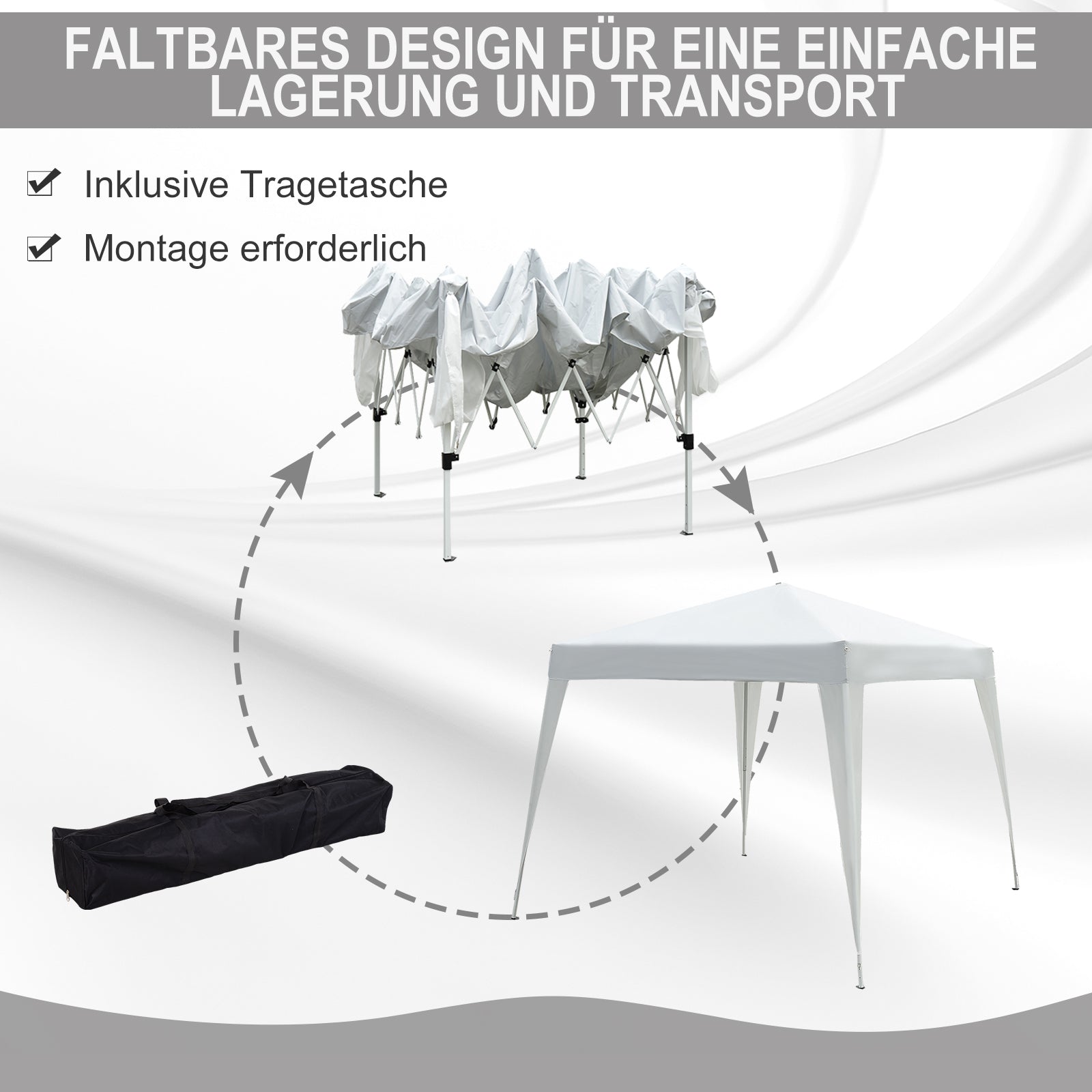 Folding Pavilion 2.4x2.4m Gazebo with UV Protection, Party Tent including Carry Bag for Garden, Balcony, Steel White