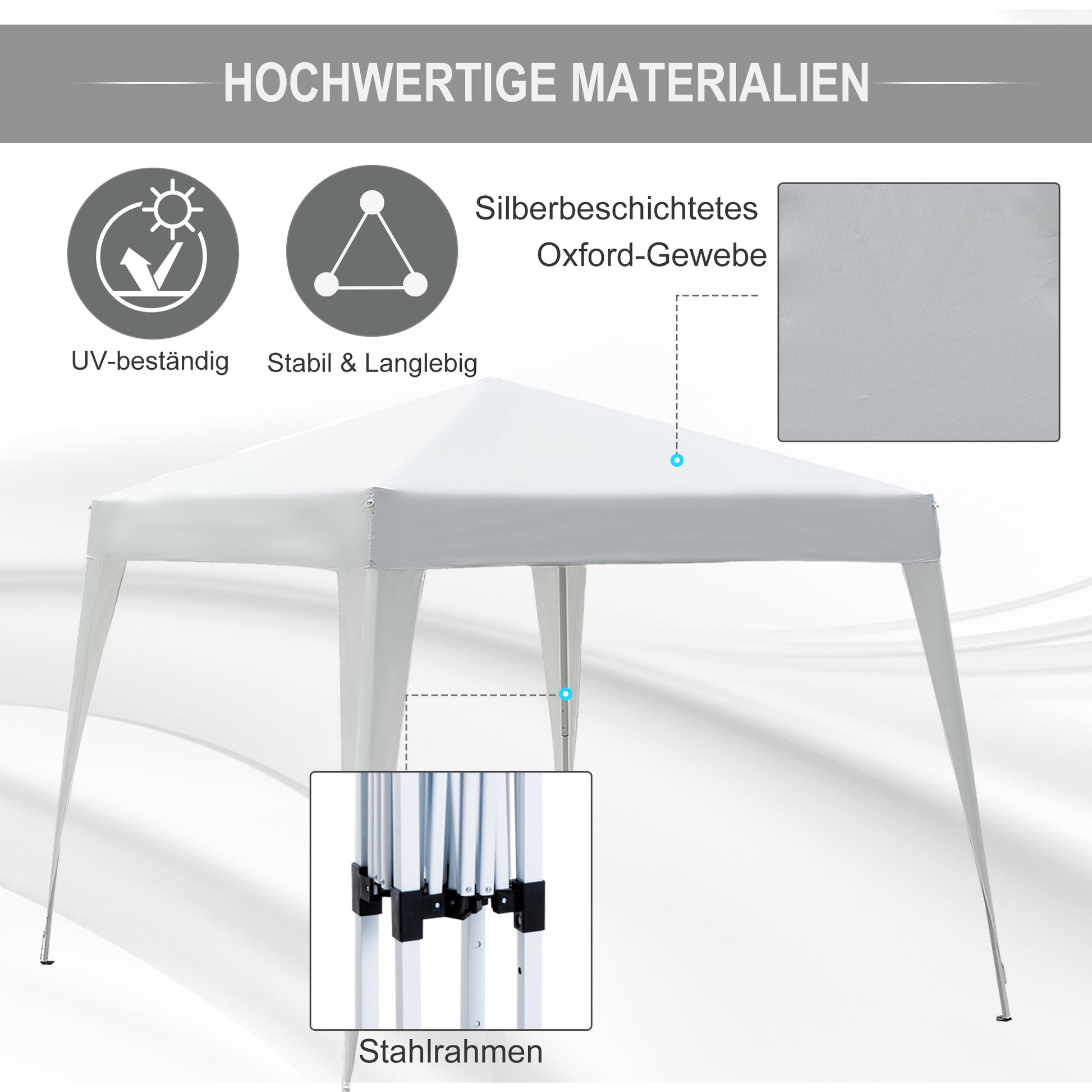 Folding Pavilion 2.4x2.4m Gazebo with UV Protection, Party Tent including Carry Bag for Garden, Balcony, Steel White