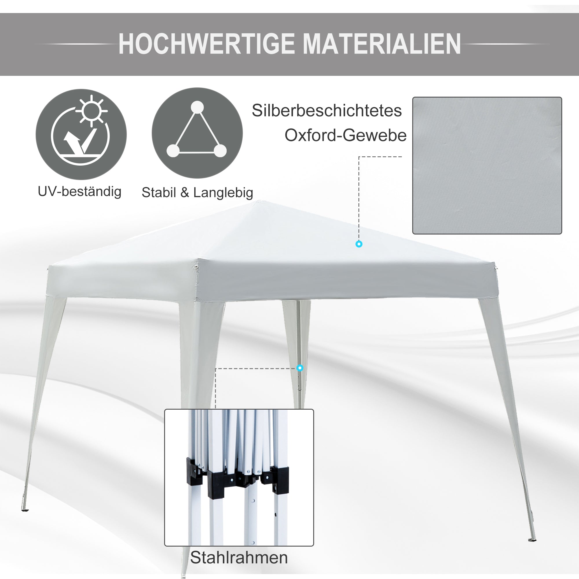Folding Pavilion 2.4x2.4m Gazebo with UV Protection, Party Tent including Carry Bag for Garden, Balcony, Steel White